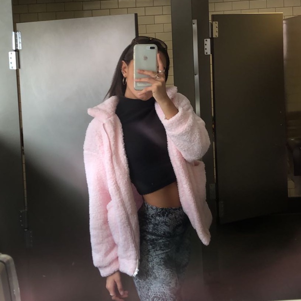 Baby pink teddy bear coat